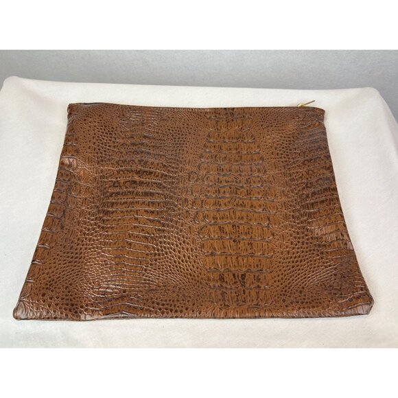Brown Crocodile Embossed Faux Leather Zippered Bag Pouch Laptop Files - Picture 4 of 10